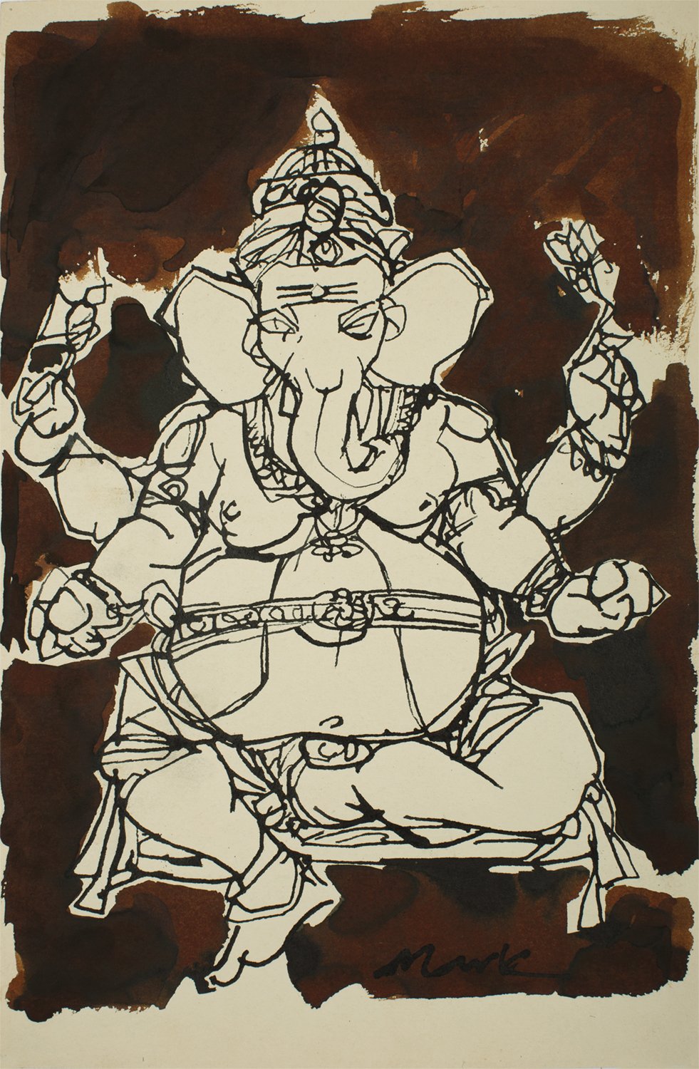 Ganesha|S. Mark Rathinaraj- Pen and Ink on Paper, , 14.5 x 9.5 inches