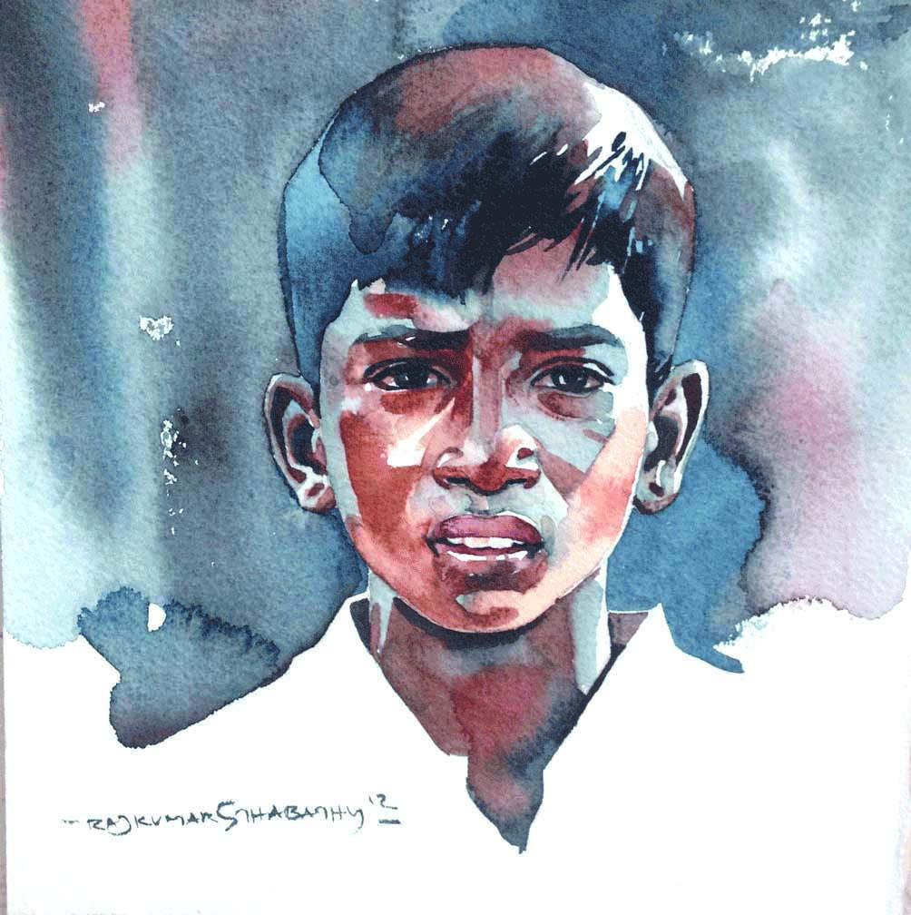 Portrait Series 70|R. Rajkumar Sthabathy- Water Color on Paper, 2012, 7 x 7 inches