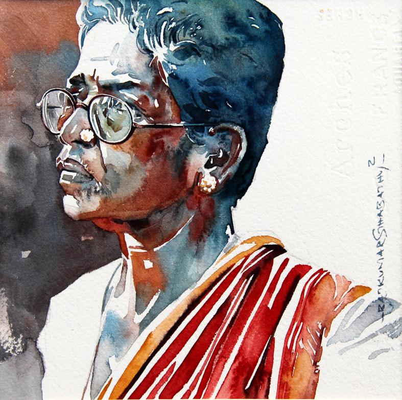 Portrait Series 74|R. Rajkumar Sthabathy- Water Color on Paper, 2012, 7 x 7 inches