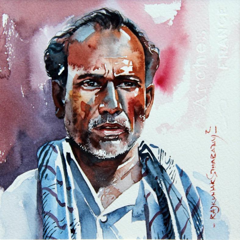 Portrait Series 75|R. Rajkumar Sthabathy- Water Color on Paper, 2012, 7 x 7 inches