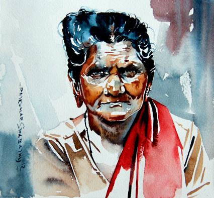 Portrait Series 76|R. Rajkumar Sthabathy- Water Color on Paper, 2012, 7 x 7 inches