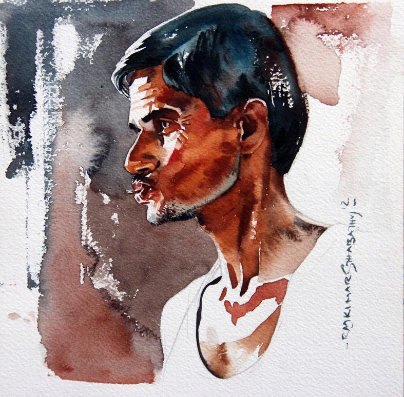 Portrait Series 77|R. Rajkumar Sthabathy- Water Color on Paper, 2012, 7 x 7 inches