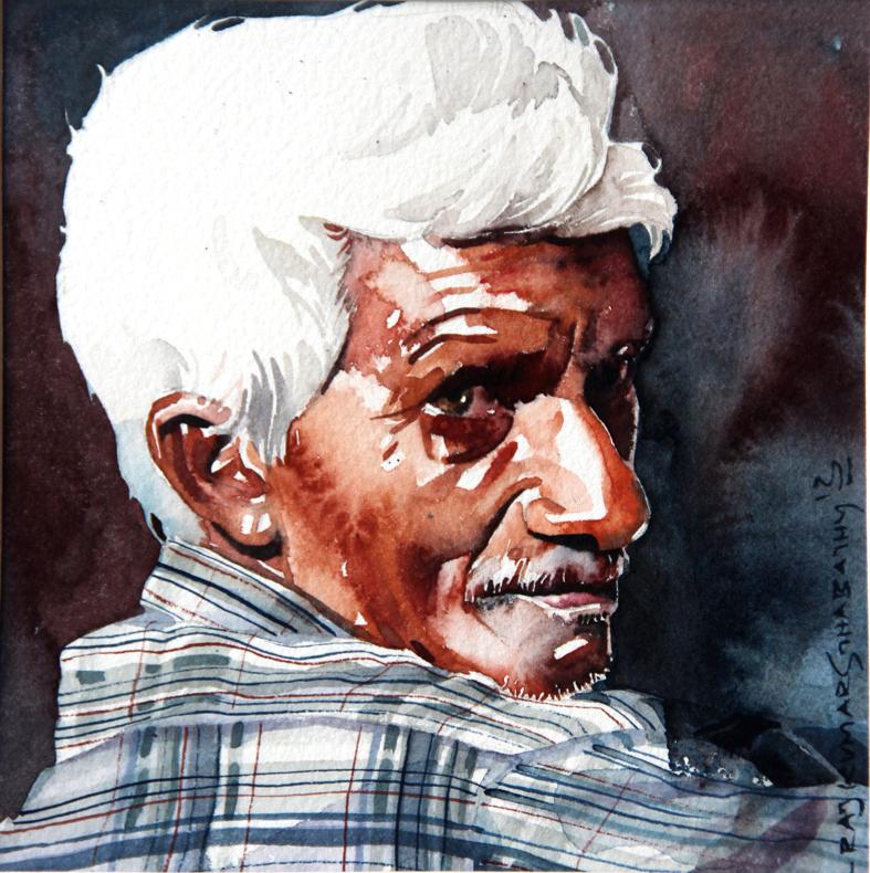 Portrait Series 79|R. Rajkumar Sthabathy- Water Color on Paper, 2012, 7 x 7 inches