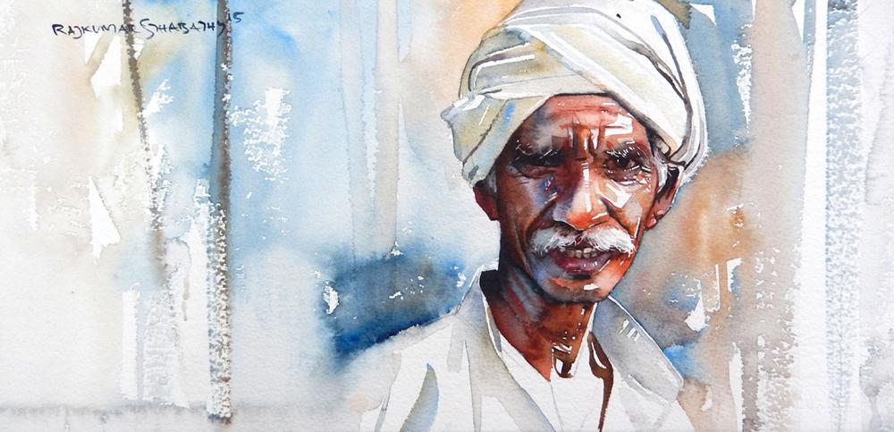 Portrait Series 120|R. Rajkumar Sthabathy- Water Color on Paper, 2012, 7.5 x 15 inches