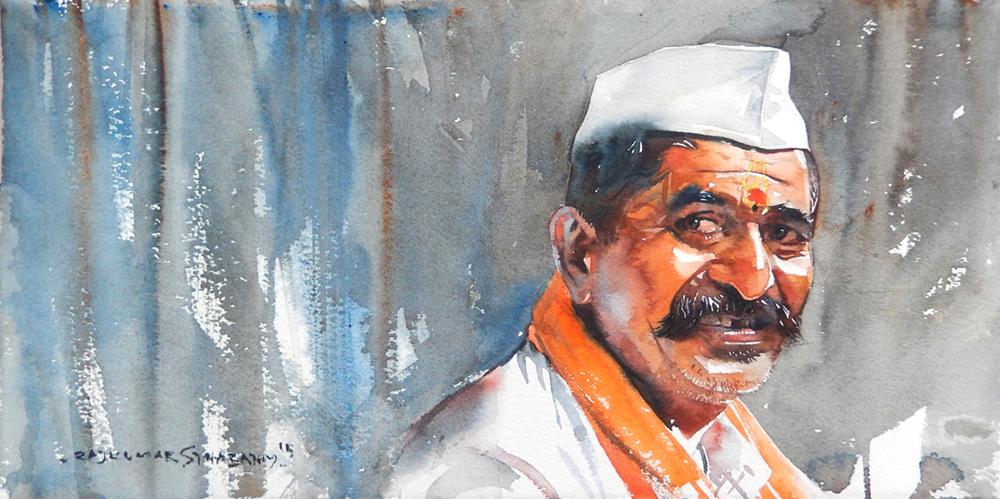 Portrait Series 122|R. Rajkumar Sthabathy- Water Color on Paper, 2012, 7.5 x 15 inches