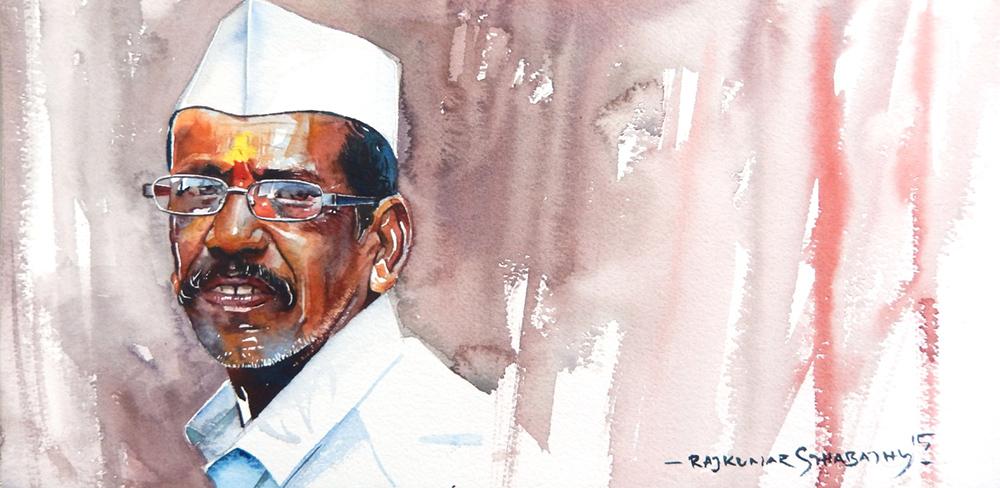 Portrait Series 123|R. Rajkumar Sthabathy- Water Color on Paper, 2012, 7.5 x 15 inches