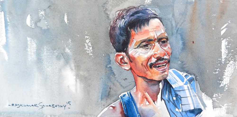 Portrait Series 124|R. Rajkumar Sthabathy- Water Color on Paper, 2012, 7.5 x 15 inches