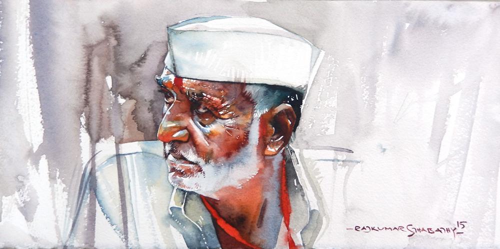 Portrait Series 126|R. Rajkumar Sthabathy- Water Color on Paper, 2012, 7.5 x 15 inches
