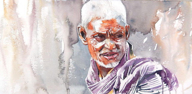 Portrait Series 127|R. Rajkumar Sthabathy- Water Color on Paper, 2012, 7.5 x 15 inches