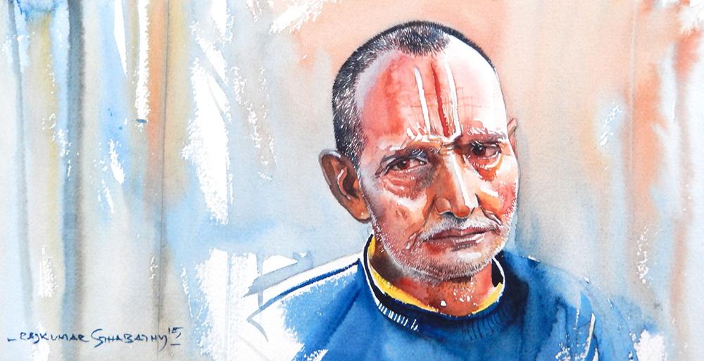 Portrait Series 128|R. Rajkumar Sthabathy- Water Color on Paper, 2012, 7.5 x 15 inches