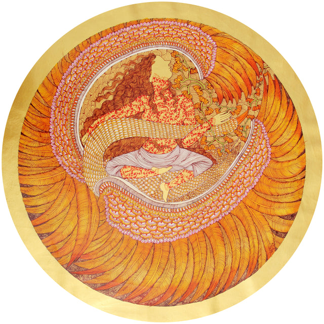 The Golden Womb Series|Seema Kohli- Acrylics and inks on canvas with 24ct gold and silver leaf, 2020, 36 inches