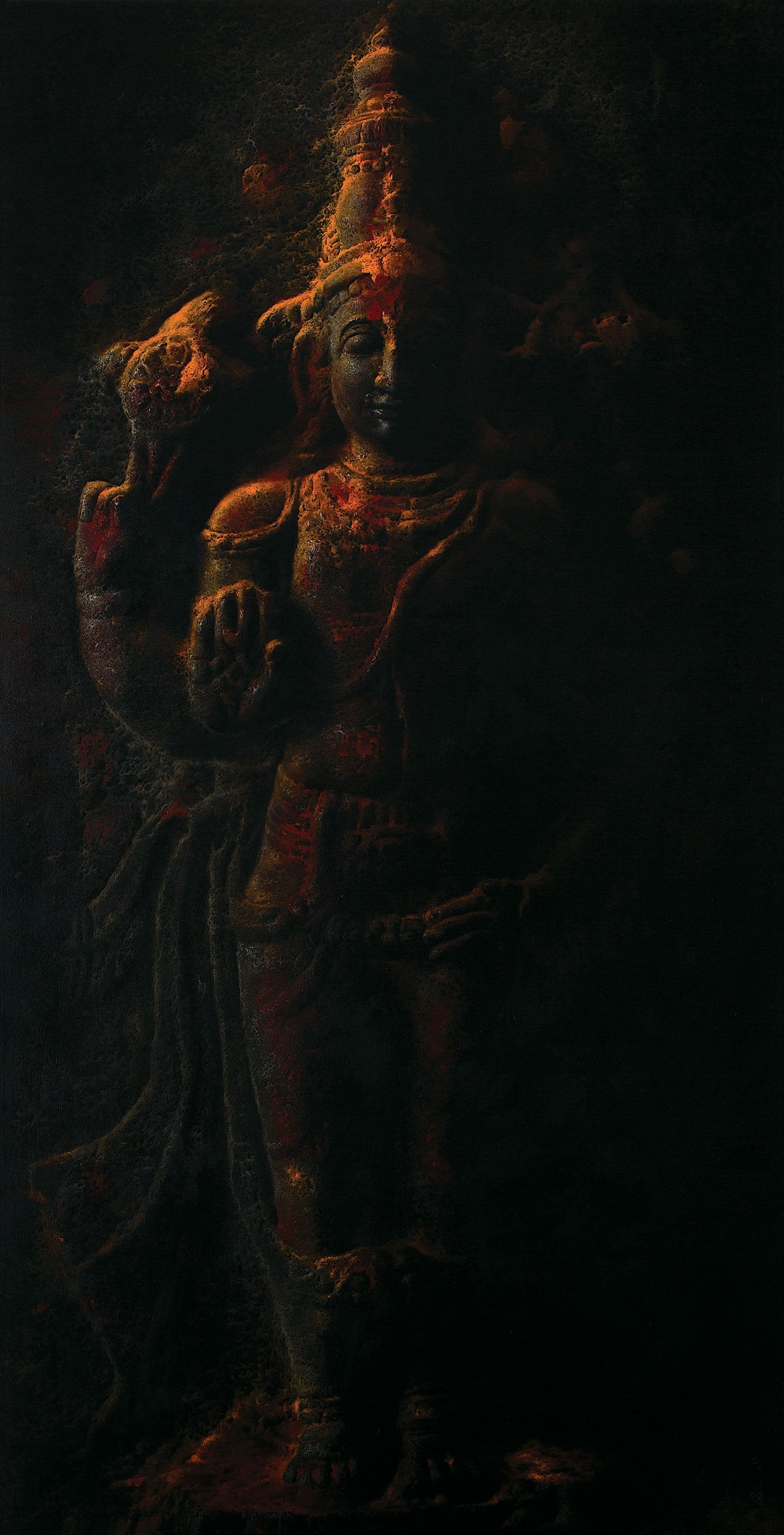 Temple Series IV|B. Venkatesan- Oil on Canvas, 2018, 60 x 30 inches