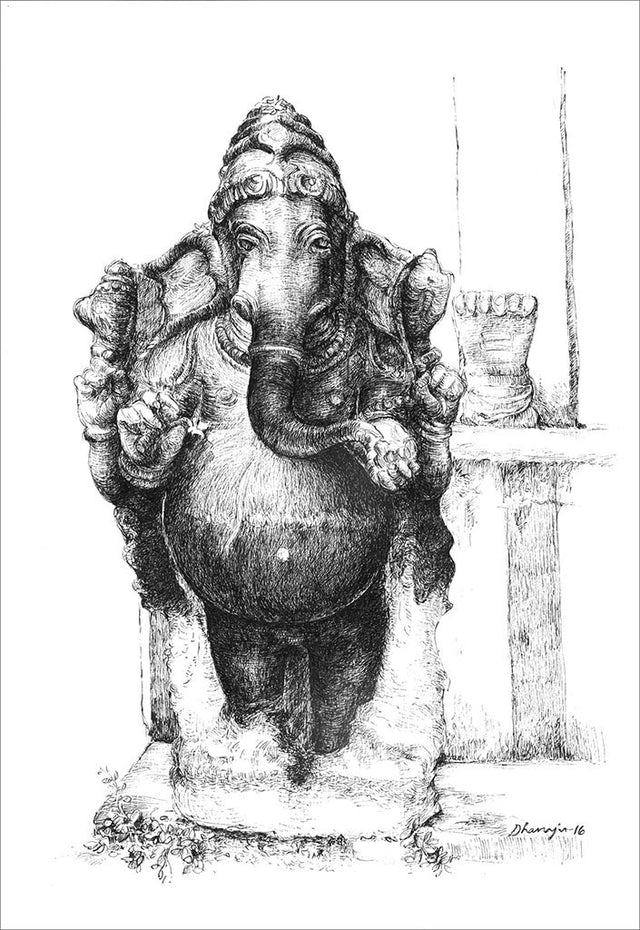 Ganapathi 1|Dhanraju Swaminathan- Pen Drawing on Canson board, 2016, 12.5 x 8.5 inches