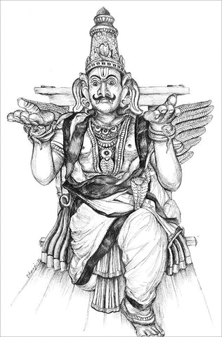 Temple Vahanas 1 (Garuda)|Dhanraju Swaminathan- Pen Drawing on Canson Board, 2016, 12.5 x 8 inches