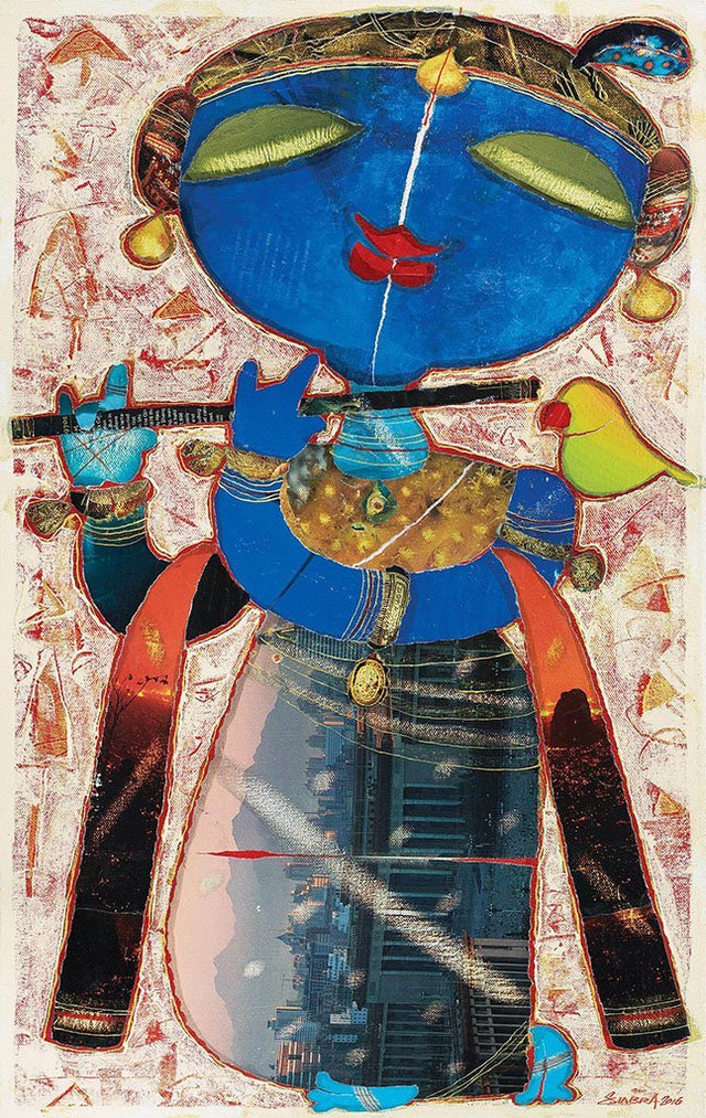 Krishna|G. Subramanian- Mixed Media on Canvas, 2017, 26 x 15 inches 