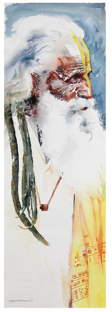Kumbhmela Series 15|R. Rajkumar Sthabathy- Water Color on Paper, 2013, 45 x 15 inches