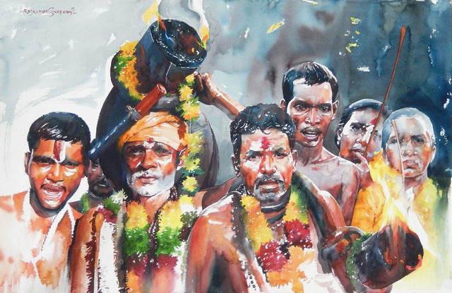 Kumbhmela Series 25|R. Rajkumar Sthabathy- Water Color on Paper, 2013, 26 x 40 inches