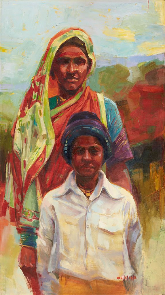 Ankho Ka tara  Lady with her son|Manjiri More- Oil on Canvas, 2013, 36 x 20 inches