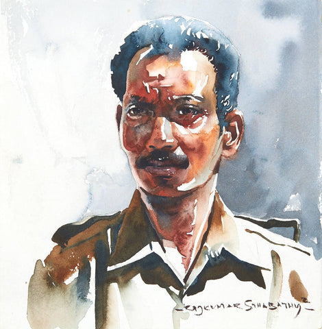 Portrait Series 82|R. Rajkumar Sthabathy- Water Color on Paper, 2012, 7 x 7 inches