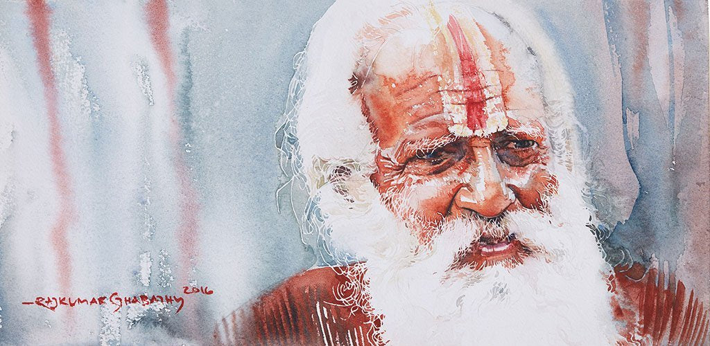Portrait Series 90|R. Rajkumar Sthabathy- Water Color on Paper, 2016, 7.5 x 15 inches