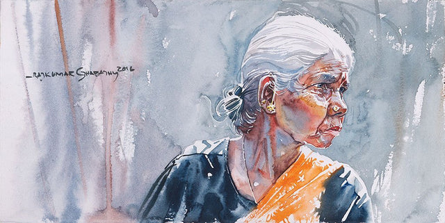 Portrait Series 95|R. Rajkumar Sthabathy- Water Color on Paper, 2016, 7.5 x 15 inches