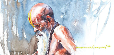 Portrait Series 96|R. Rajkumar Sthabathy- Water Color on Paper, 2016, 7.5 x 15 inches