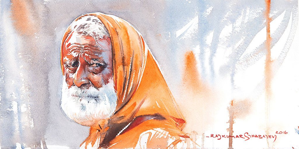 Portrait Series 98|R. Rajkumar Sthabathy- Water Color on Paper, 2016, 7.5 x 15 inches