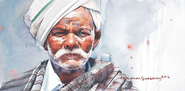 Portrait Series 100|R. Rajkumar Sthabathy- Water Color on Paper, 2016, 7.5 x 15 inches 