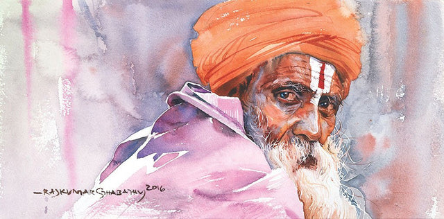 Portrait Series 101|R. Rajkumar Sthabathy- Water Color on Paper, 2016, 7.5 x 15 inches