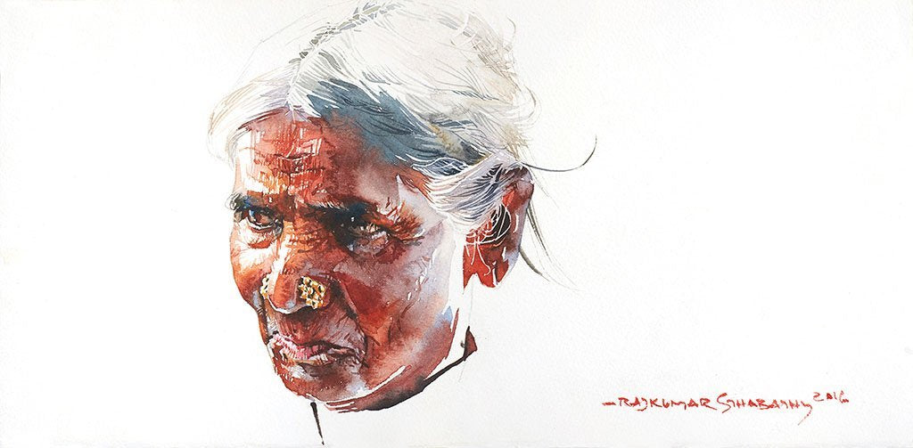 Portrait Series 106|R. Rajkumar Sthabathy- Water Color on Paper, 2016, 7.5 x 15 inches