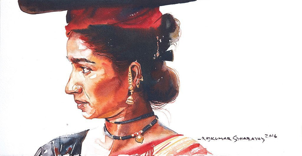 Portrait Series 109|R. Rajkumar Sthabathy- Water Color on Paper, 2016, 7.5 x 15 inches