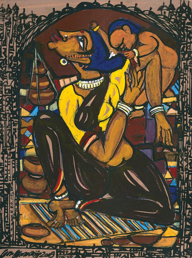 Mother and Child 12|M. Suriyamoorthy- Mixed media on paper, 2009, 16 x 12 inches