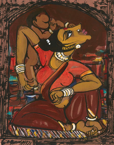 Mother and Child 18|M. Suriyamoorthy- Mixed media on paper, 2009, 14 x 11 inches