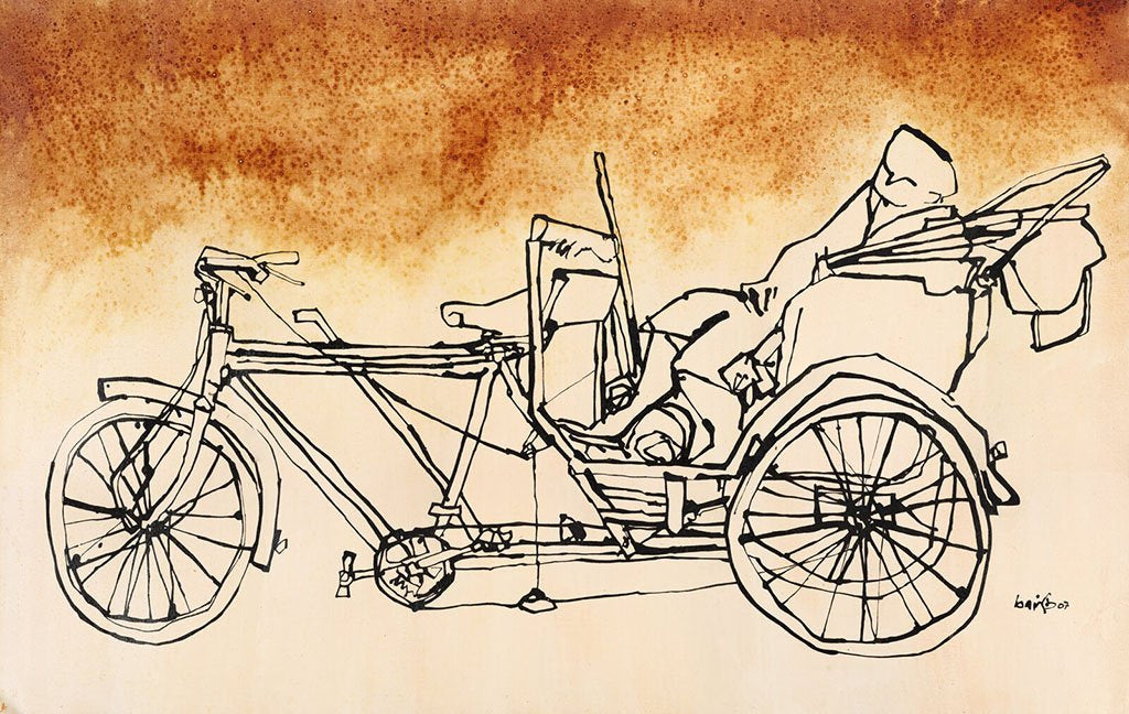 Rickshaw man|S. Mark Rathinaraj- Acrylic on canvas, , 30 x 48 inches