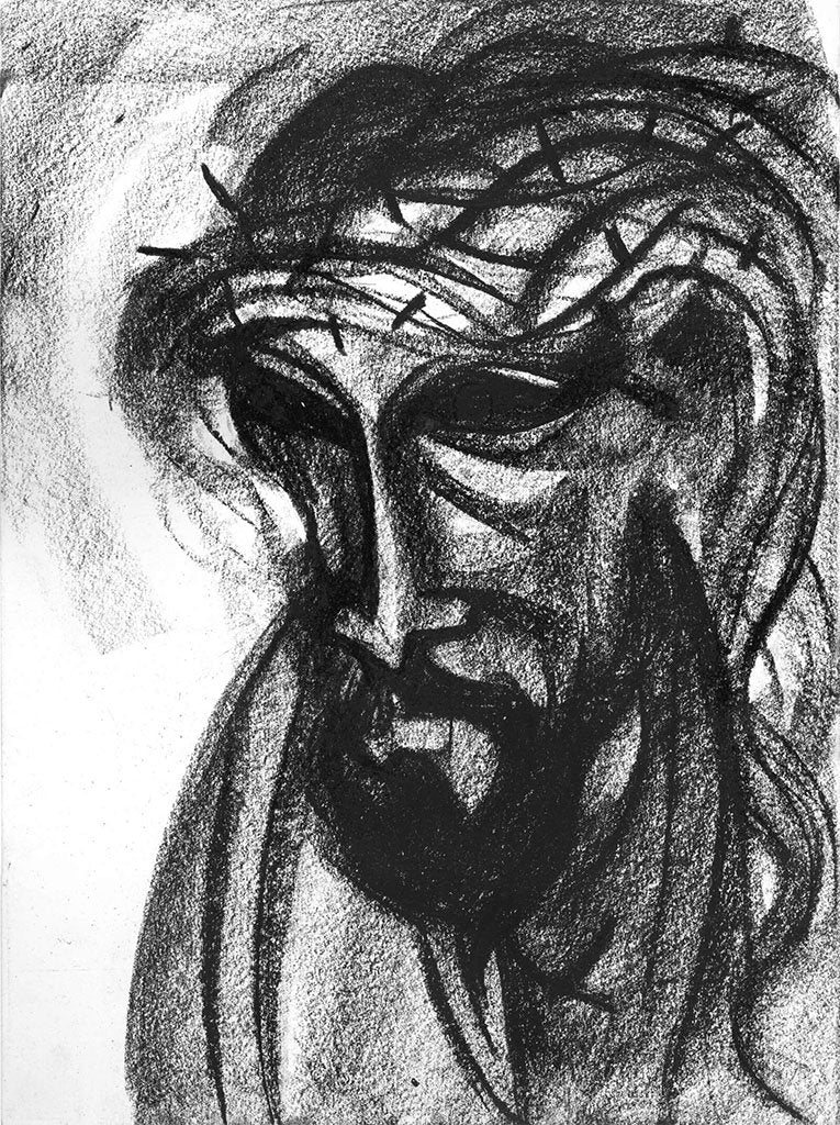 Jesus I|S. Mark Rathinaraj- Charcoal on Board, , 13 x 9.5 inches