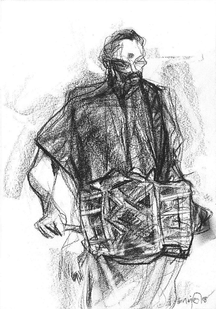 Performer 125|S. Mark Rathinaraj- Charcoal on Board, , 11.5 x 8 inches