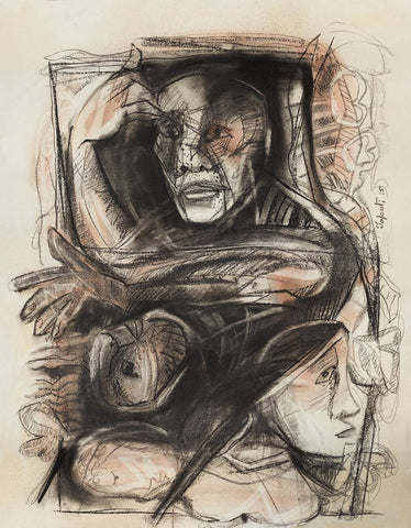 Untitled 44|Tapati Sarkar- Charcoal on Board, 2015, 28 x 22 inches